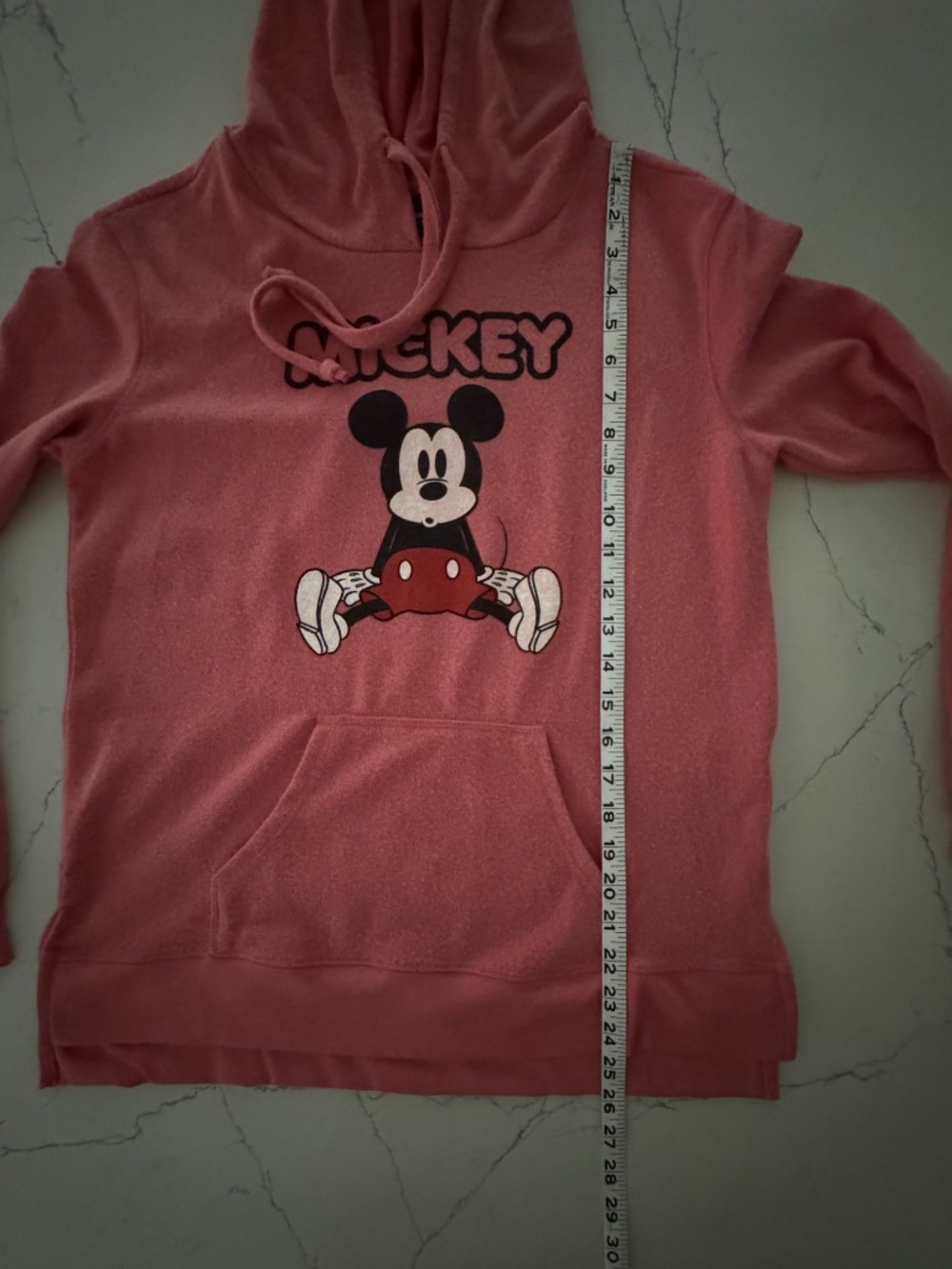 DISNEY Mickey Mouse Pullover Hooded Flannel Sweatshirt Y2K Pink Vintage Size MED - Picture 5 of 6